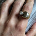 Custom Diamond Ring 2 Toned 14kt Yellow and White Gold Size 6.5 Bezel set