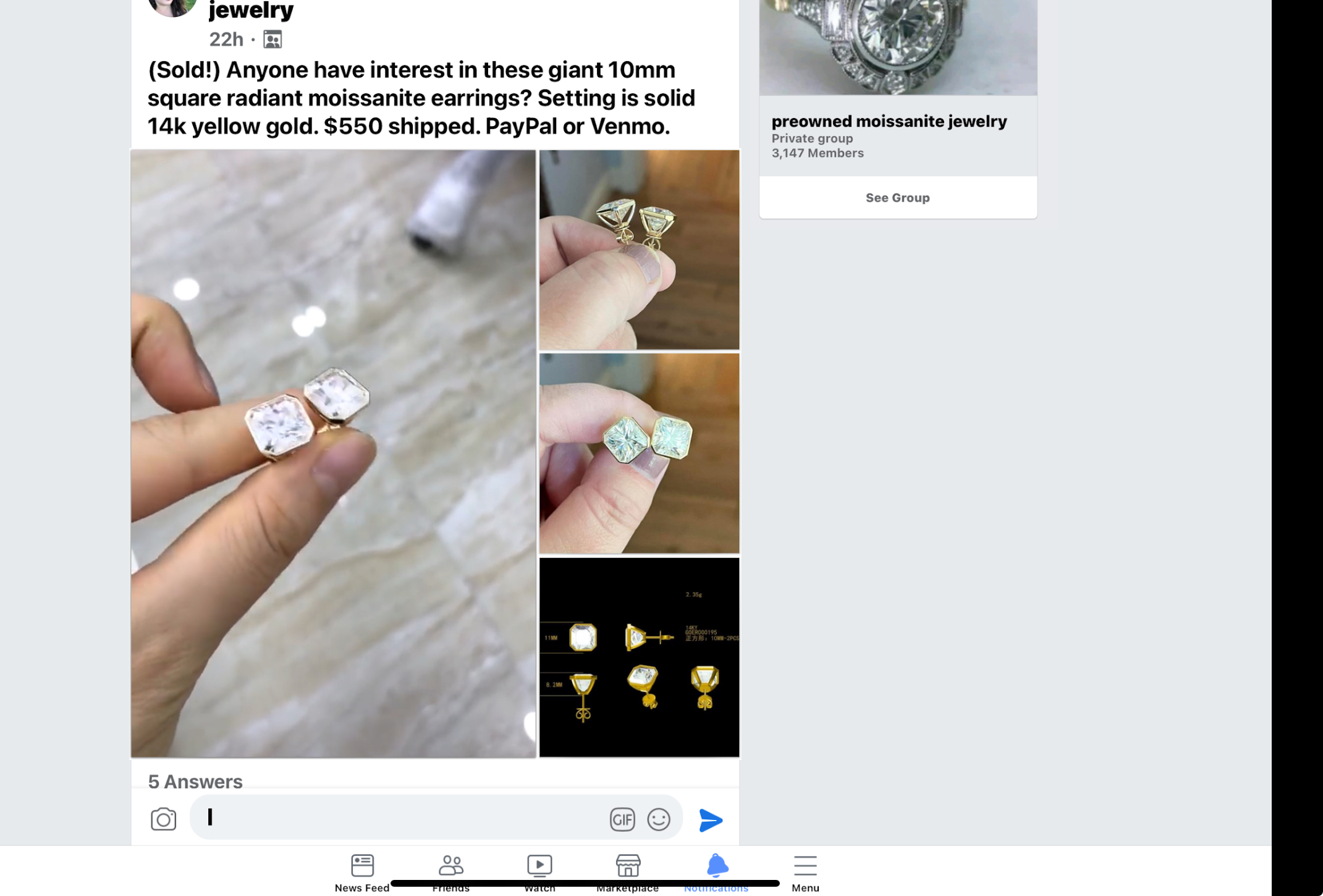 14kt Yellow Gold Square 10mm Radiant Ascher Bezel Earrings Moissanite