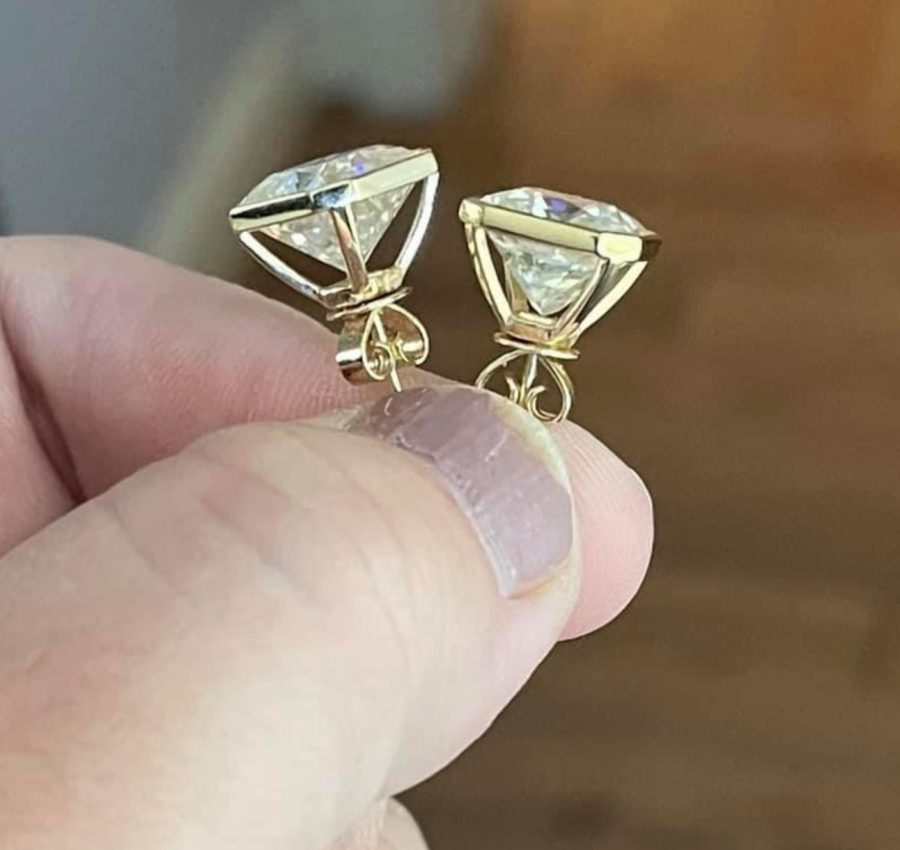 14kt Yellow Gold Square 10mm Radiant Ascher Bezel Earrings Moissanite