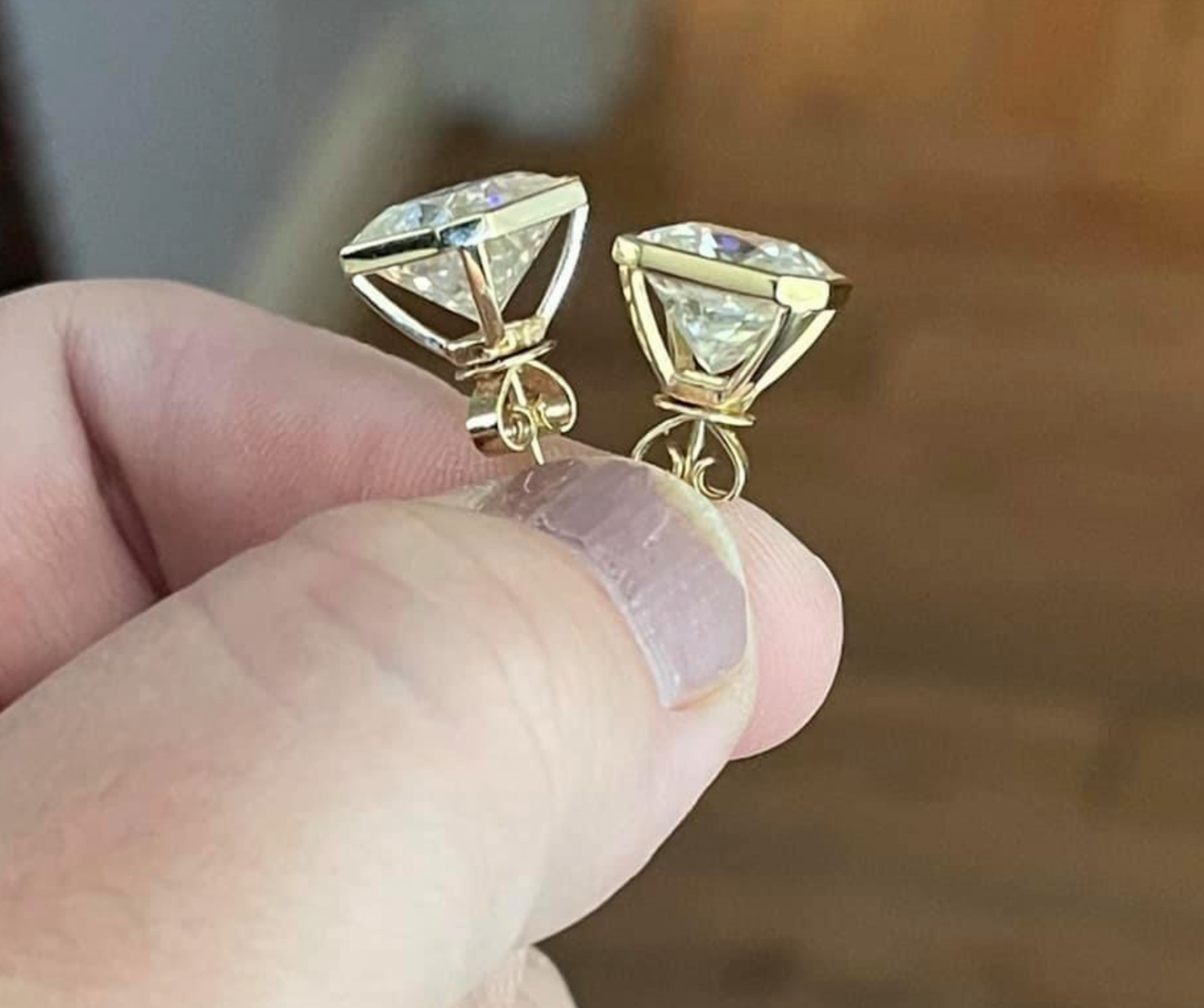 14kt Yellow Gold Square 10mm Radiant Ascher Bezel Earrings Moissanite