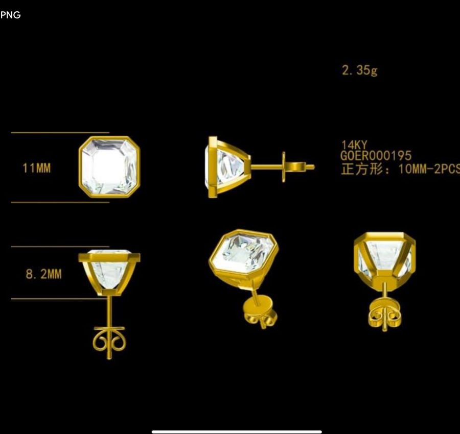 14kt Yellow Gold Square 10mm Radiant Ascher Bezel Earrings Moissanite