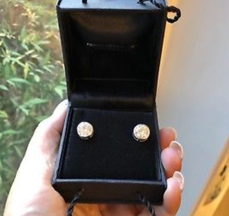 Charles & Colvard Moissanite  Forever Brilliant Bezel Set 3.8ctw 14kt white gold earrings