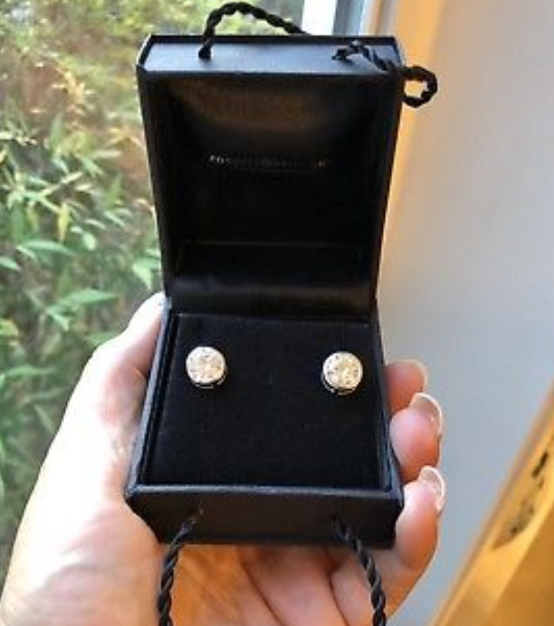 Charles & Colvard Moissanite  Forever Brilliant Bezel Set 3.8ctw 14kt white gold earrings