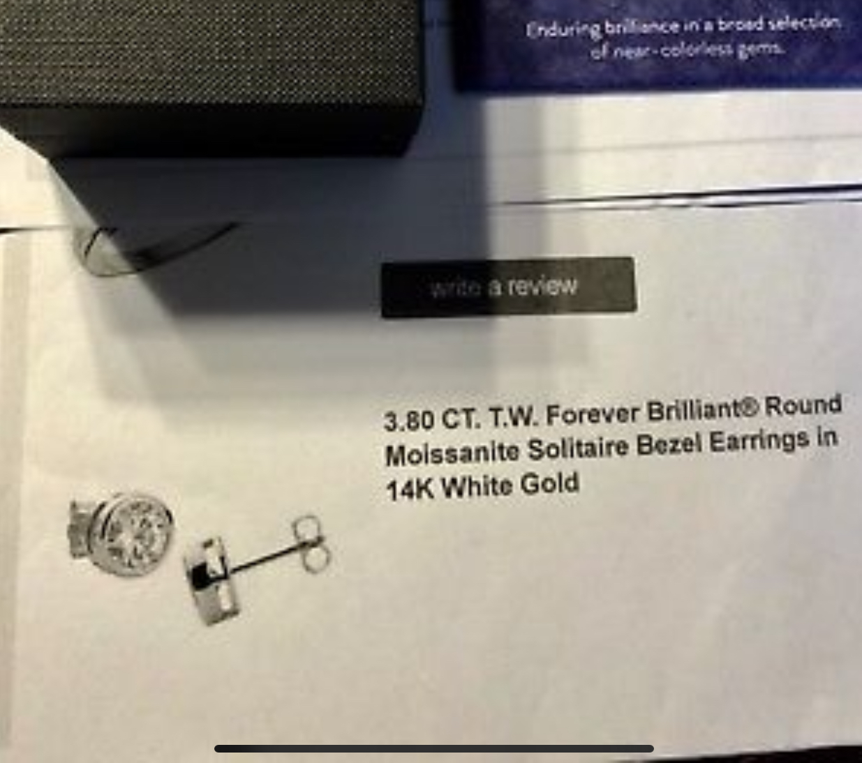 Charles & Colvard Moissanite  Forever Brilliant Bezel Set 3.8ctw 14kt white gold earrings