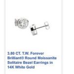 Charles & Colvard Moissanite  Forever Brilliant Bezel Set 3.8ctw 14kt white gold earrings