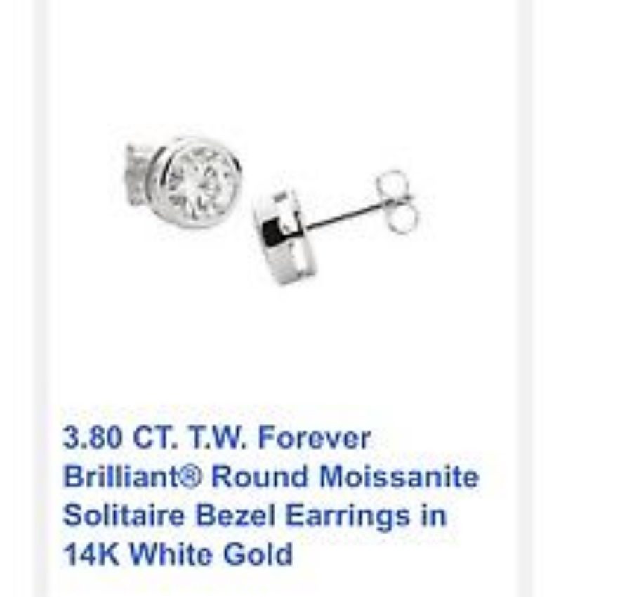 Charles & Colvard Moissanite  Forever Brilliant Bezel Set 3.8ctw 14kt white gold earrings