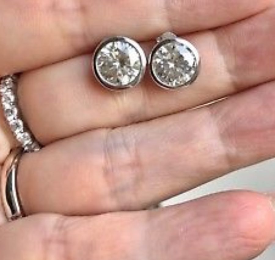 Charles & Colvard Moissanite  Forever Brilliant Bezel Set 3.8ctw 14kt white gold earrings