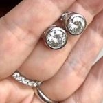 Charles & Colvard Moissanite  Forever Brilliant Bezel Set 3.8ctw 14kt white gold earrings