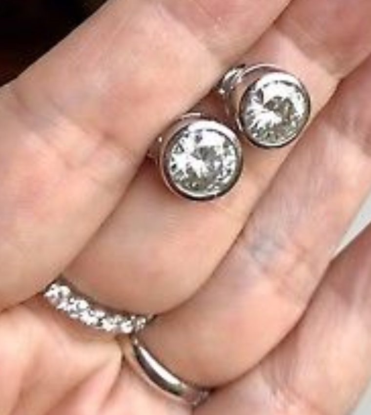 Charles & Colvard Moissanite  Forever Brilliant Bezel Set 3.8ctw 14kt white gold earrings
