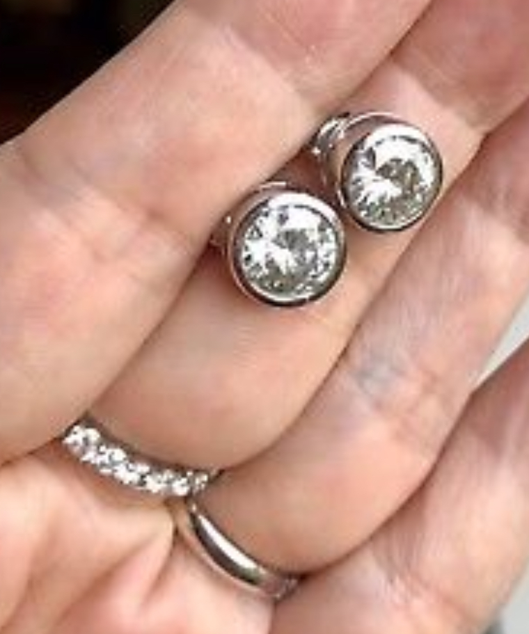 Charles & Colvard Moissanite  Forever Brilliant Bezel Set 3.8ctw 14kt white gold earrings