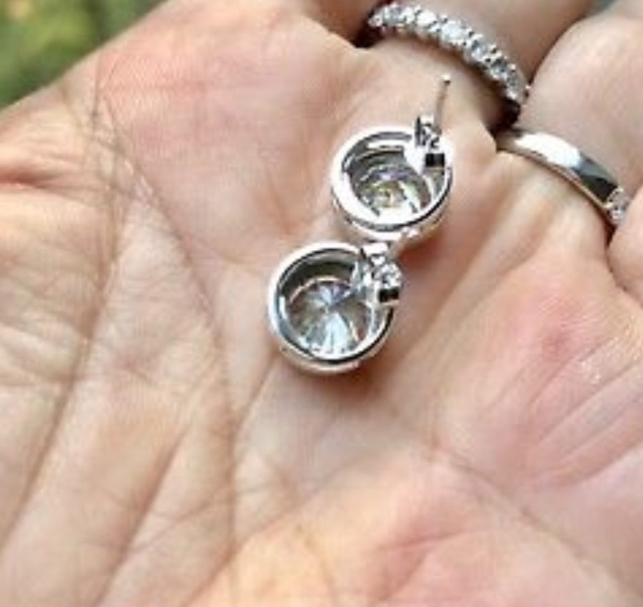 Charles & Colvard Moissanite  Forever Brilliant Bezel Set 3.8ctw 14kt white gold earrings