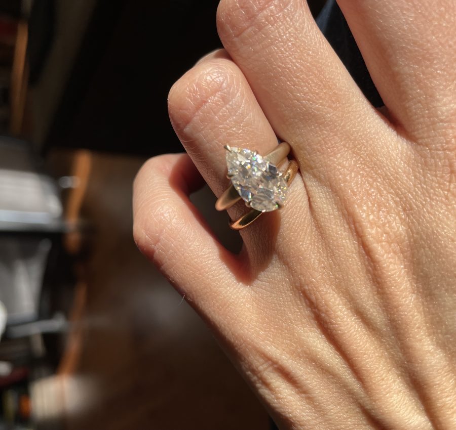 Old Mine cut pear moissanite