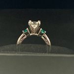 Princess cut 1.01 carat with emerald side stones, White gold engagement ring size 5.75