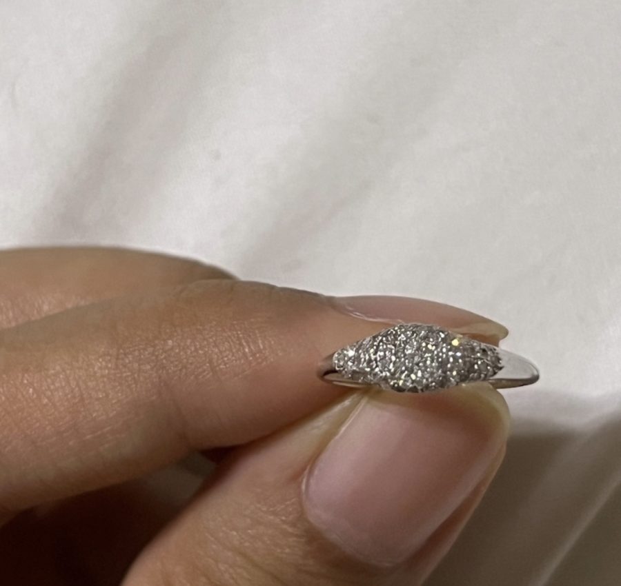 10K White Gold Natural Diamond Signet Pinky Ring