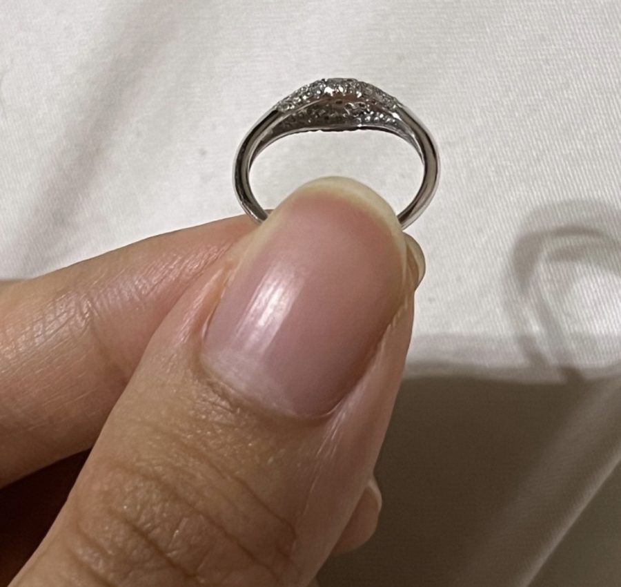 10K White Gold Natural Diamond Signet Pinky Ring