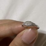 10K White Gold Natural Diamond Signet Pinky Ring