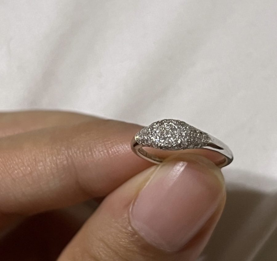 10K White Gold Natural Diamond Signet Pinky Ring
