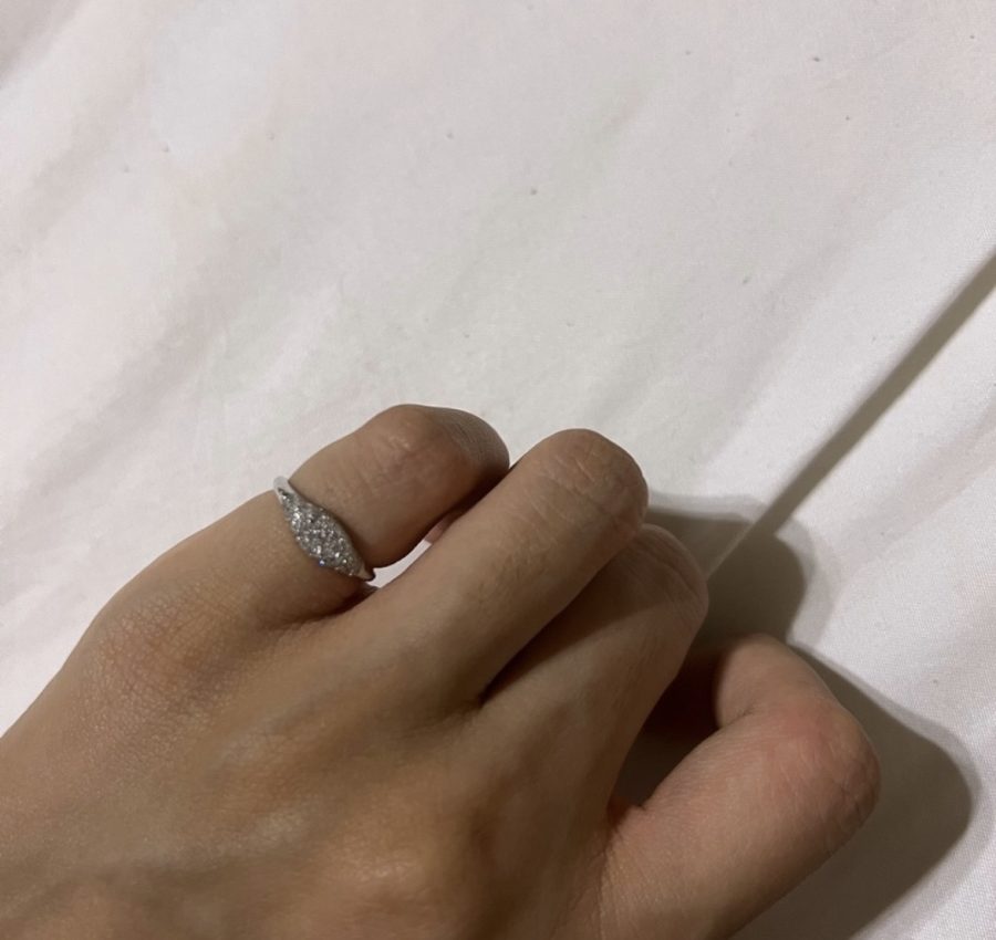 10K White Gold Natural Diamond Signet Pinky Ring