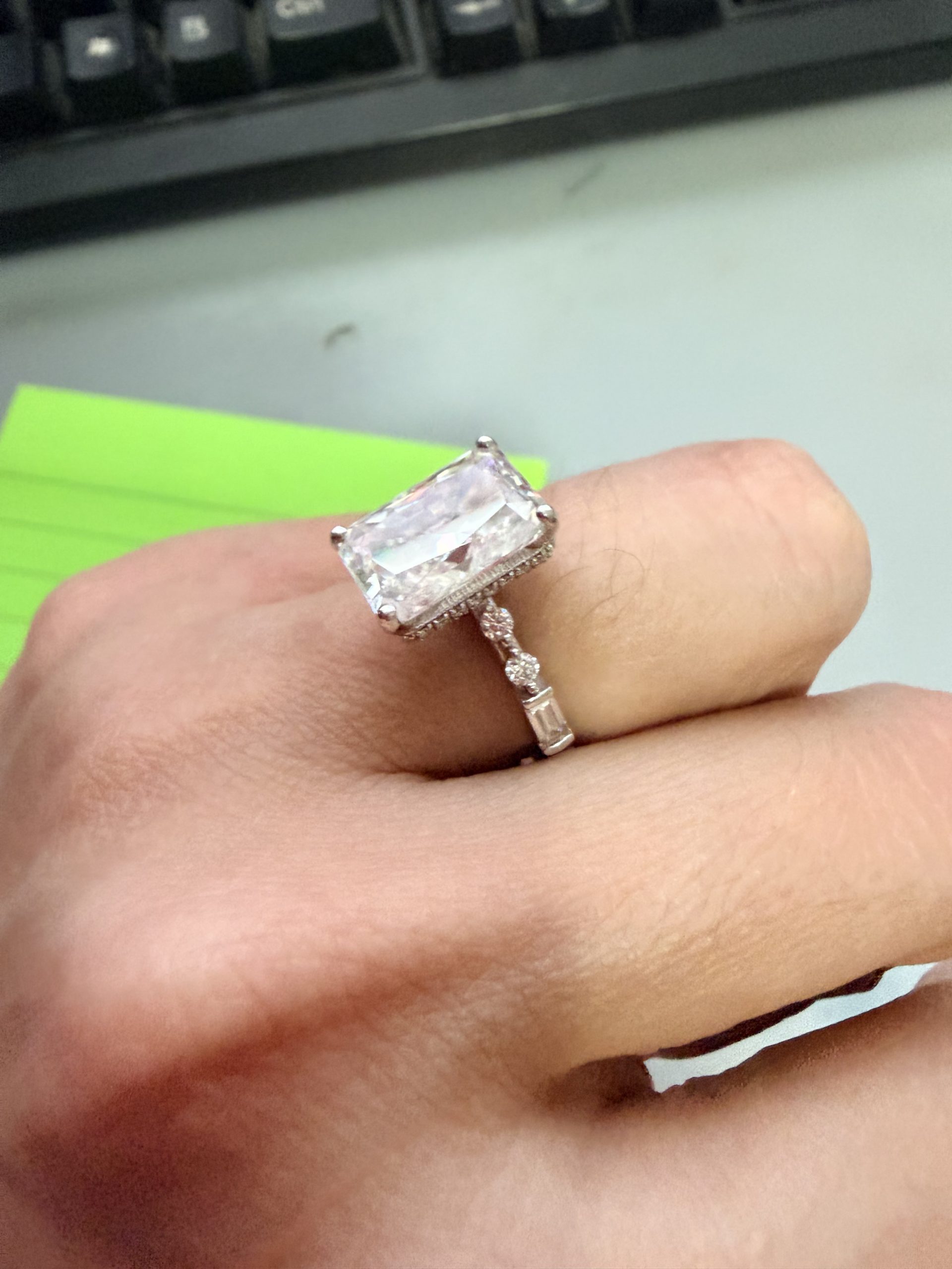 5ct Radiant cut moissanite sterling silver ring