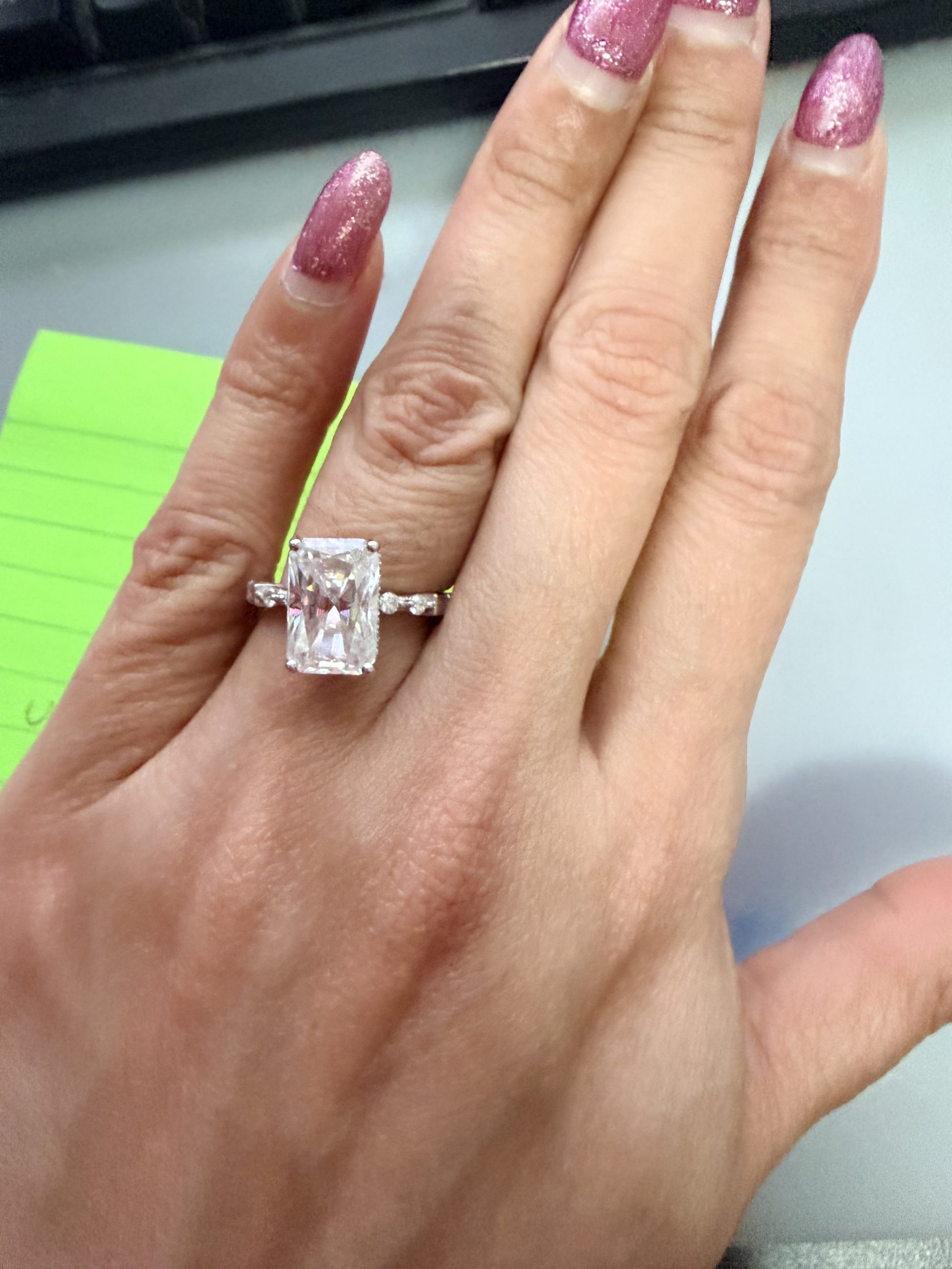 5ct Radiant cut moissanite sterling silver ring