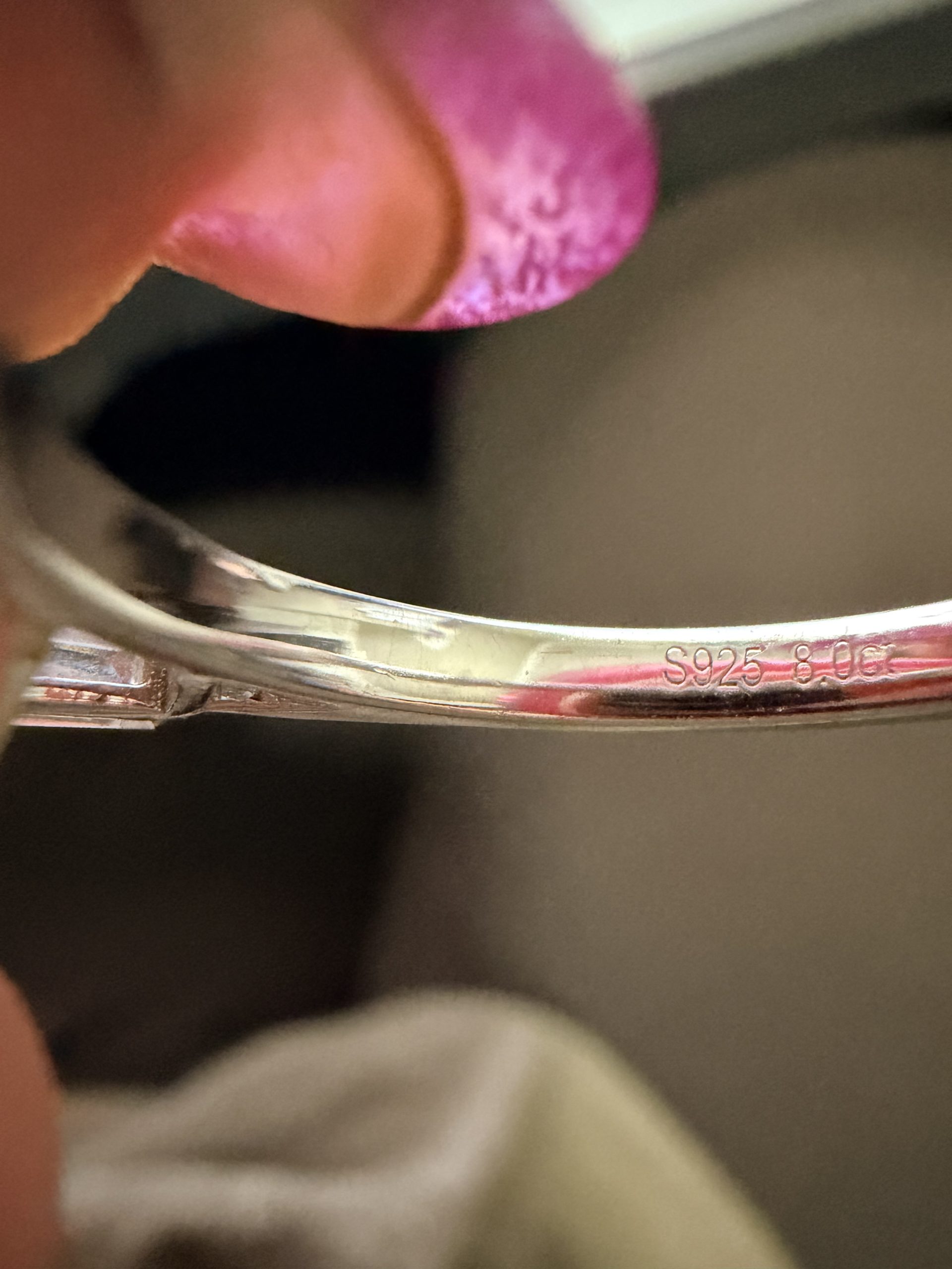 8ct Old Mine Cut Moissanite three stone ring in sterling silver