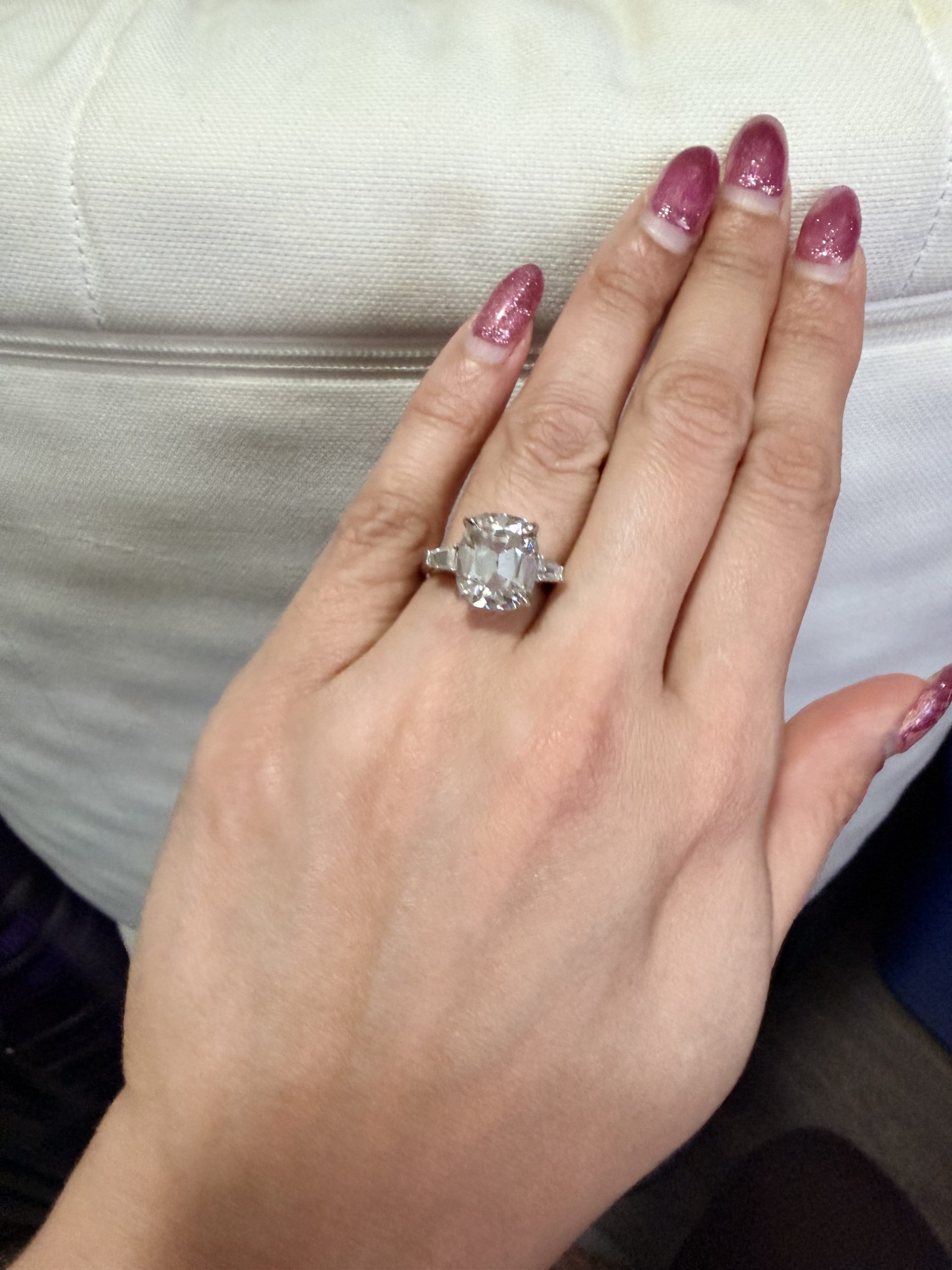 8ct Old Mine Cut Moissanite three stone ring in sterling silver