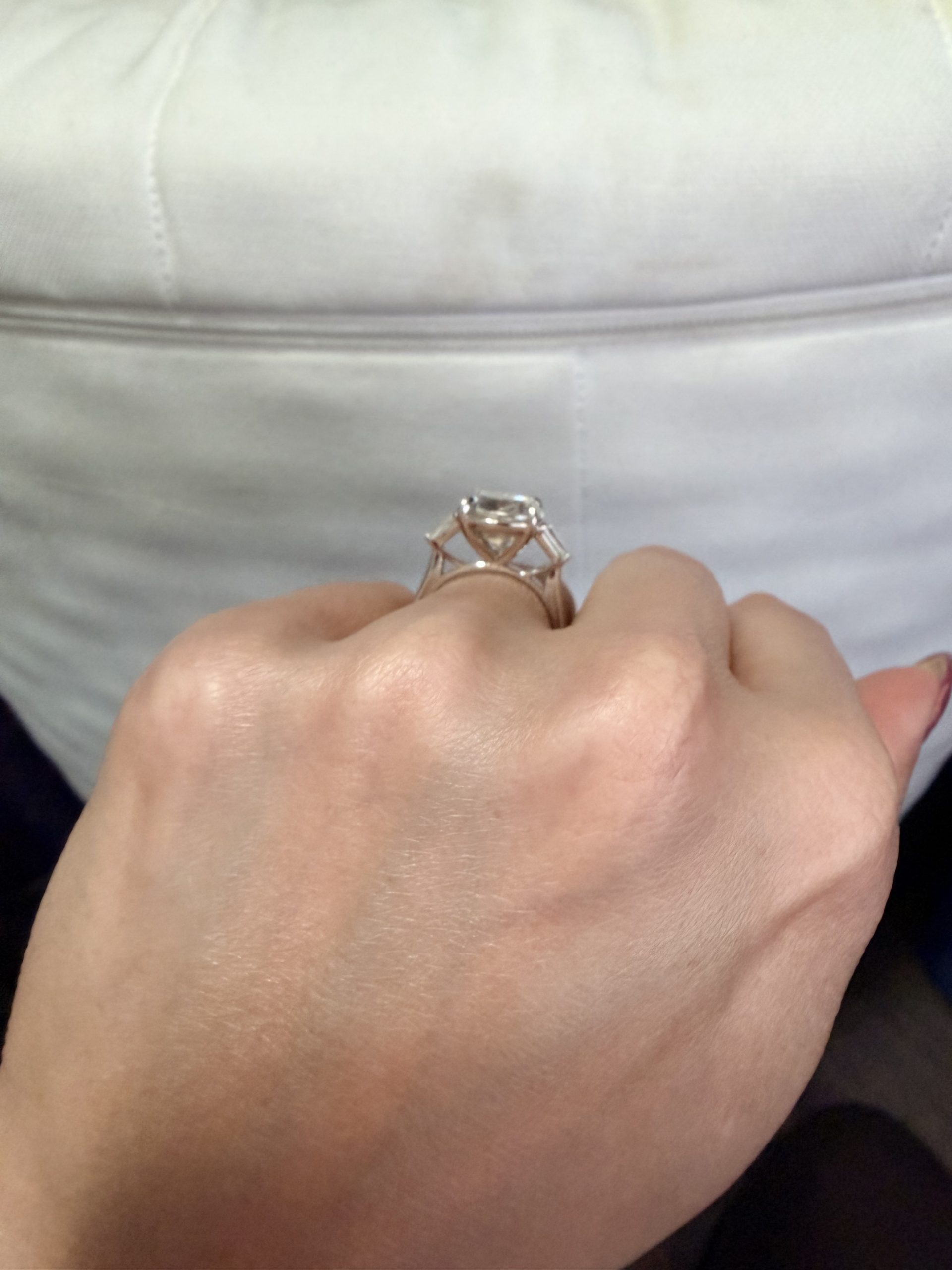 8ct Old Mine Cut Moissanite three stone ring in sterling silver