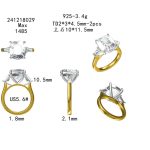 8ct Old Mine Cut Moissanite three stone ring in sterling silver