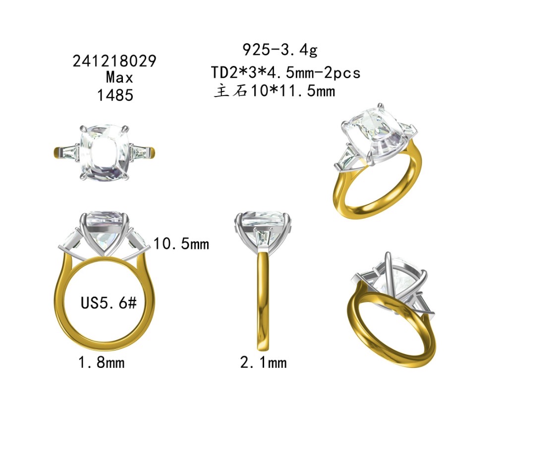 8ct Old Mine Cut Moissanite three stone ring in sterling silver