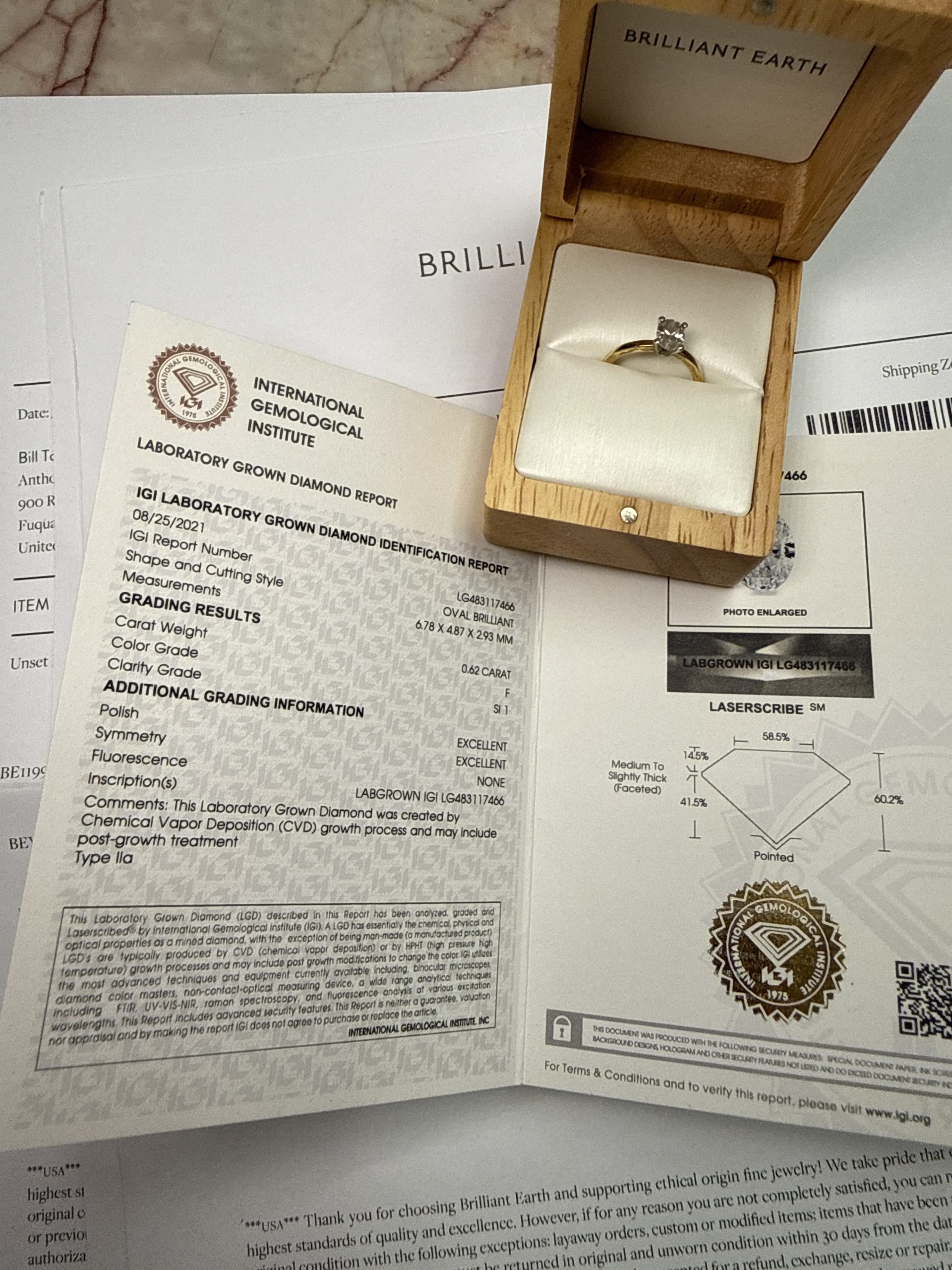 0.62ct Oval Lab Diamond Engagement Ring – IGI Certified – 18K White Gold Solitaire – Size 6.5