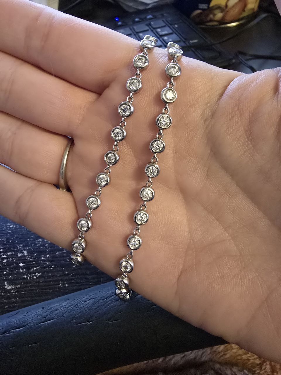 Sterling silver 14″ bezel tennis necklace with 3mm moissanites