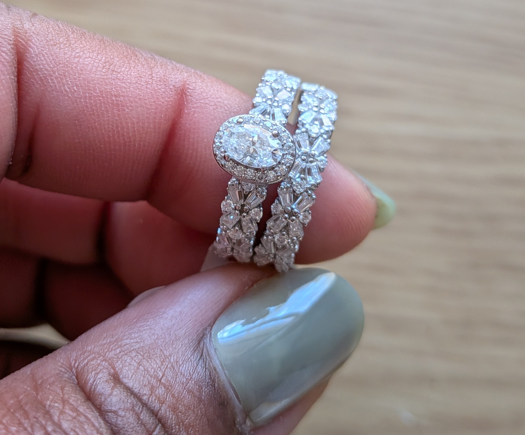 3 ct Moissanite Engagement ring and Wedding band set