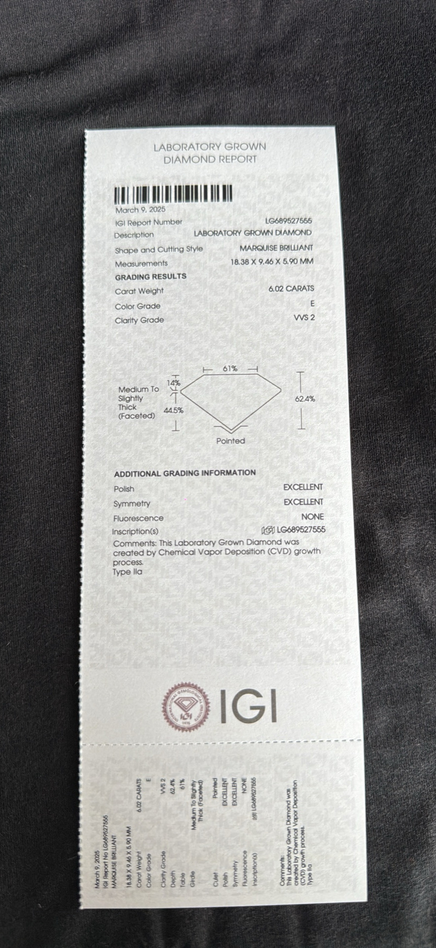 6.02ct marquise brilliant diamond