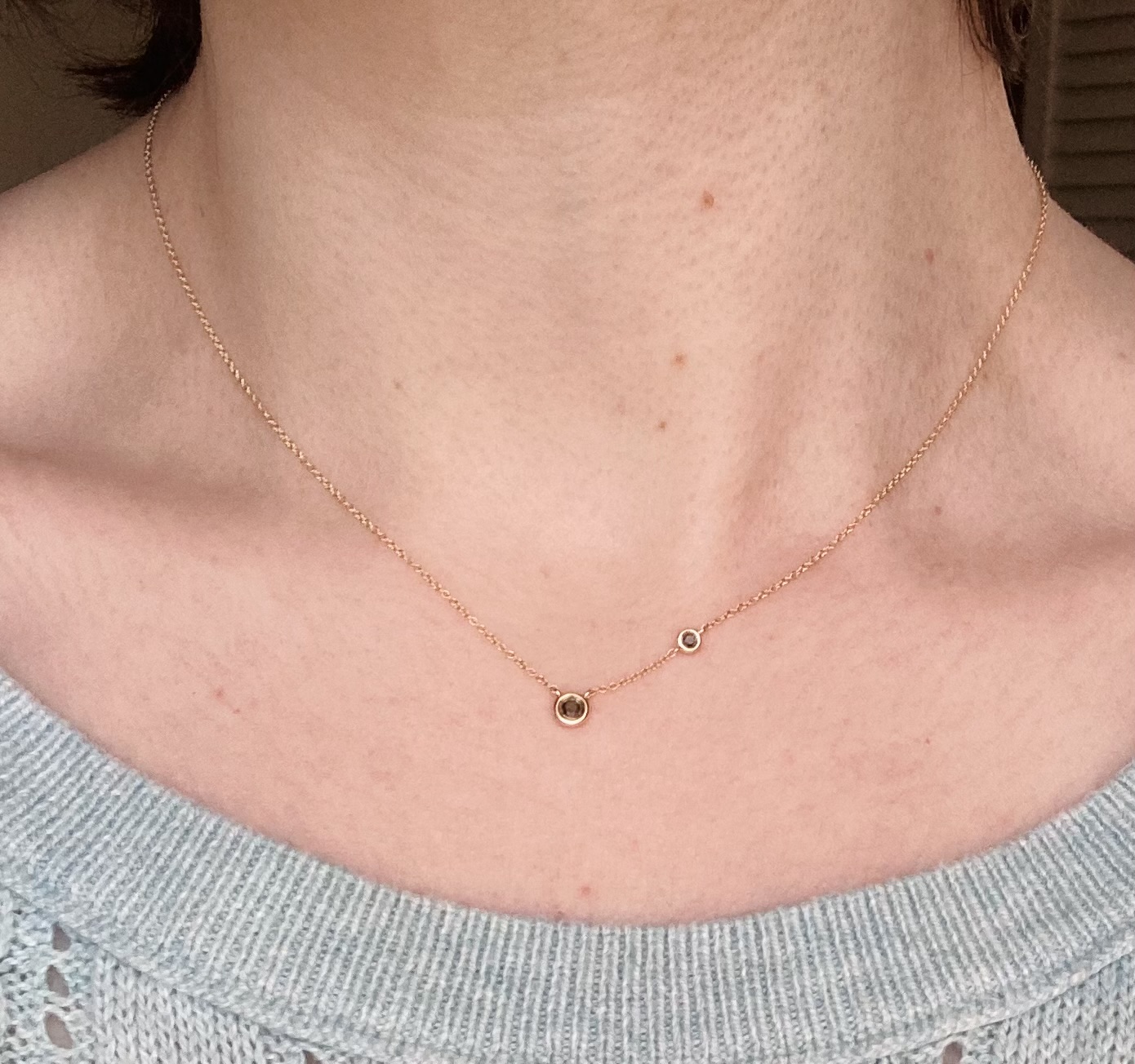 0.12ct 2 natural black diamond 14k yellow necklace 16”