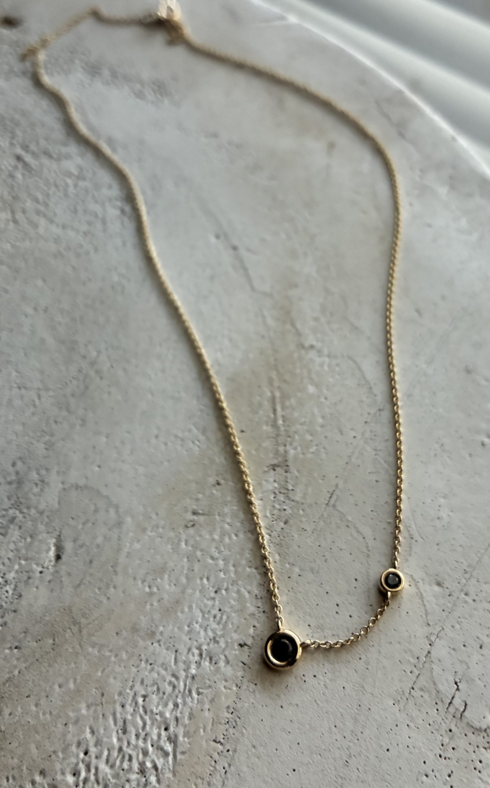 0.12ct 2 natural black diamond 14k yellow necklace 16”