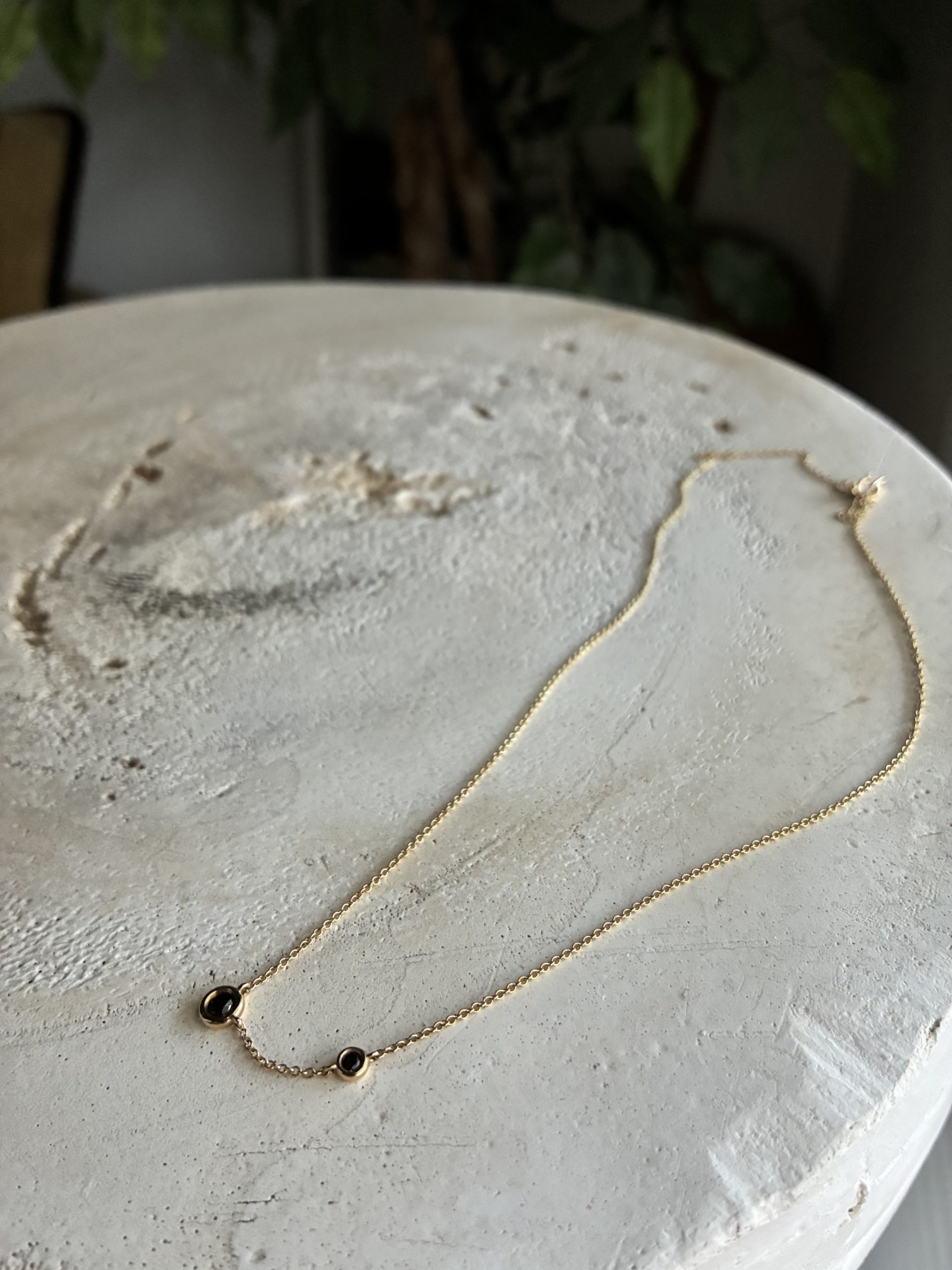 0.12ct 2 natural black diamond 14k yellow necklace 16”