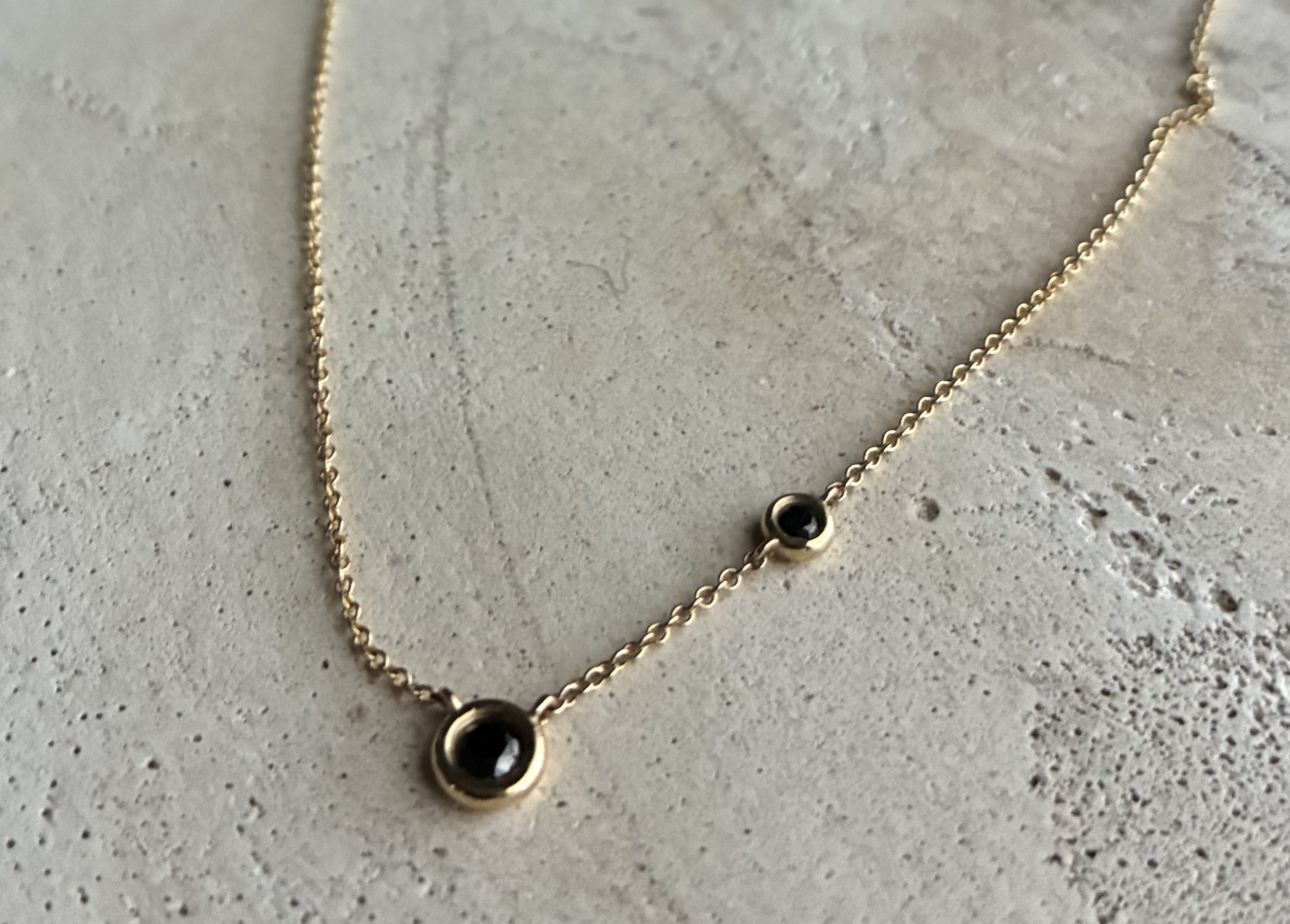 0.12ct 2 natural black diamond 14k yellow necklace 16”