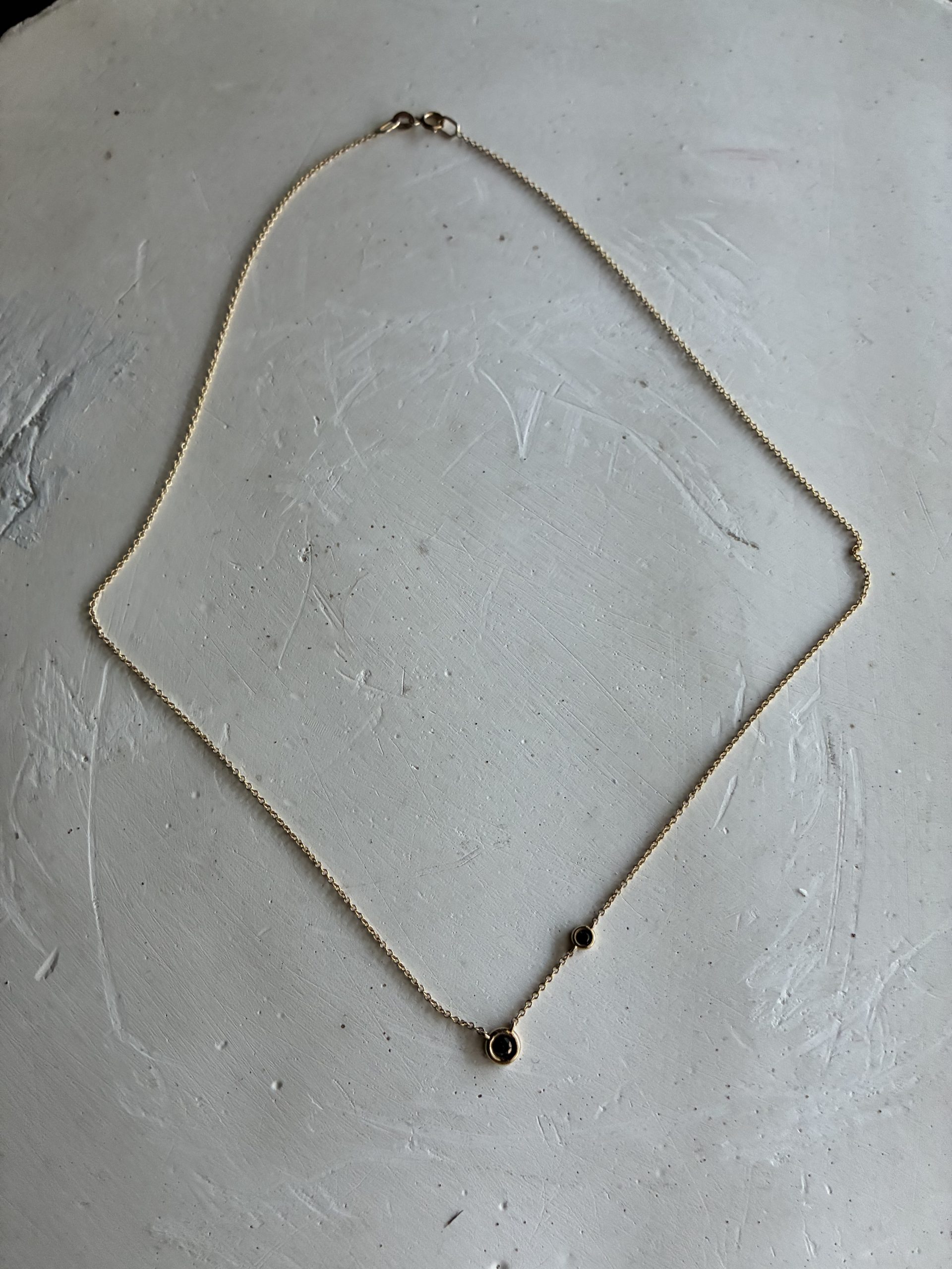 0.12ct 2 natural black diamond 14k yellow necklace 16”