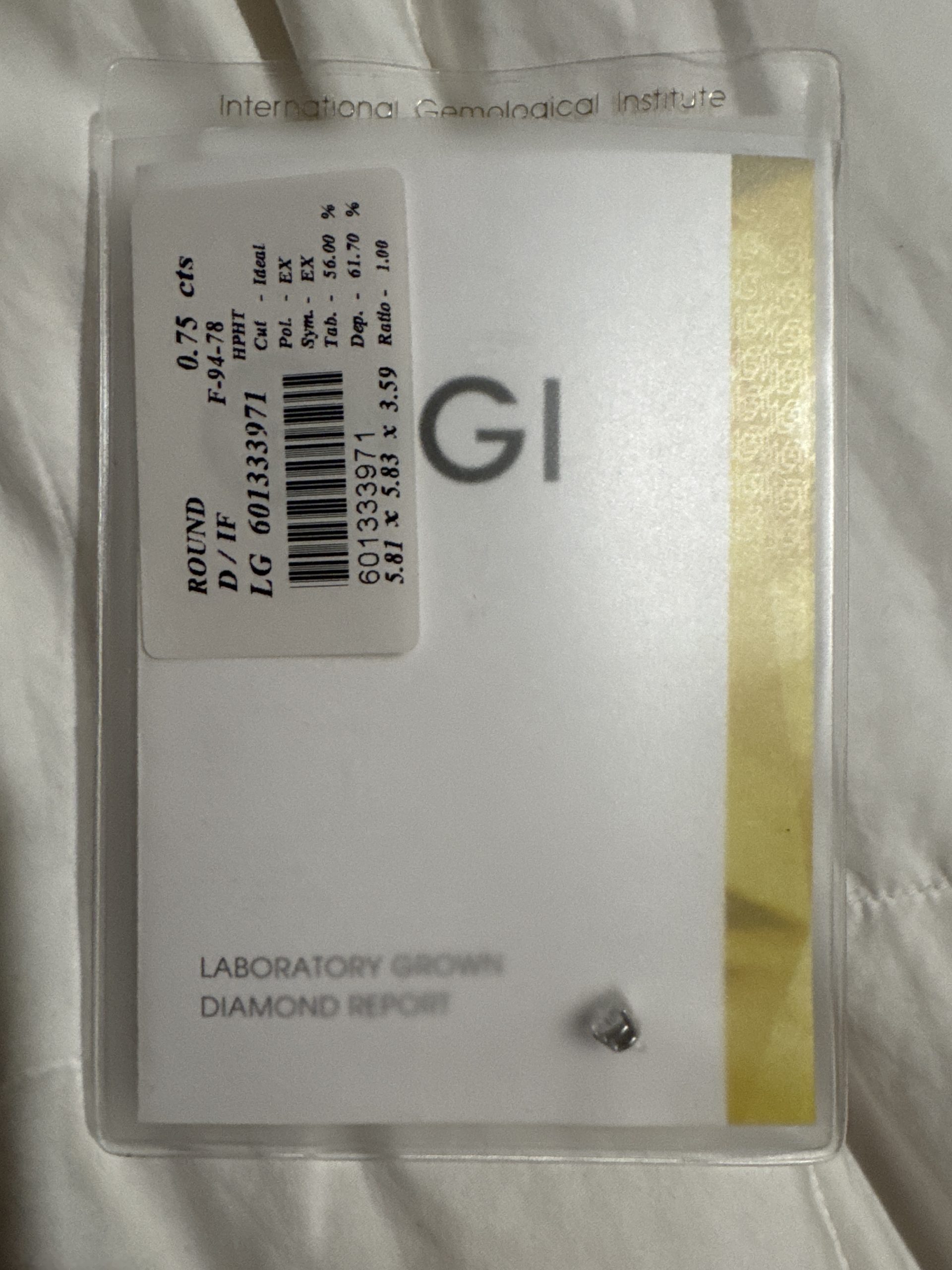 .75 CTS Round Lab Diamond